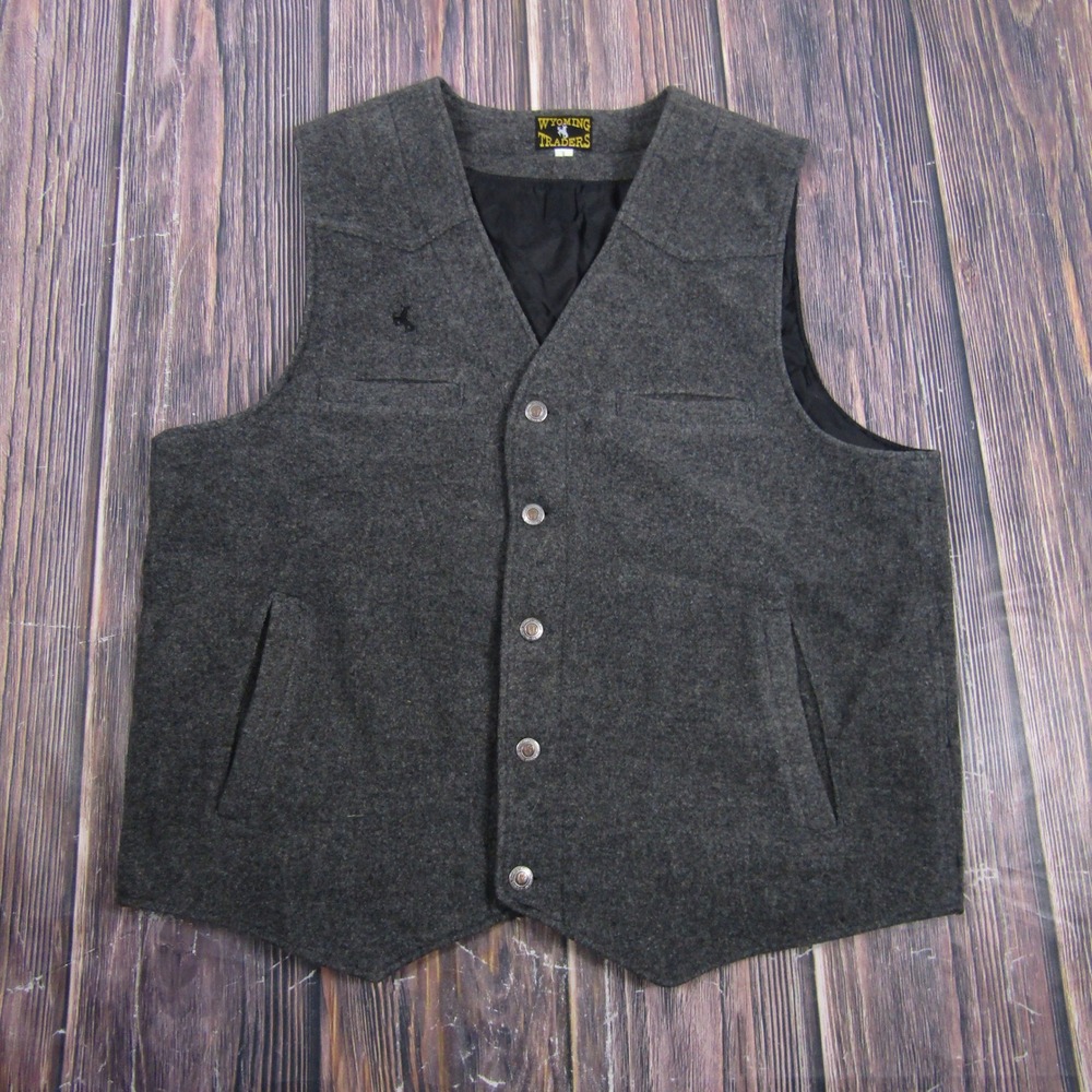 Wyoming Traders Vest Mens XL Gray 100% Virgin Wool Western Cowboy Lined Rodeo